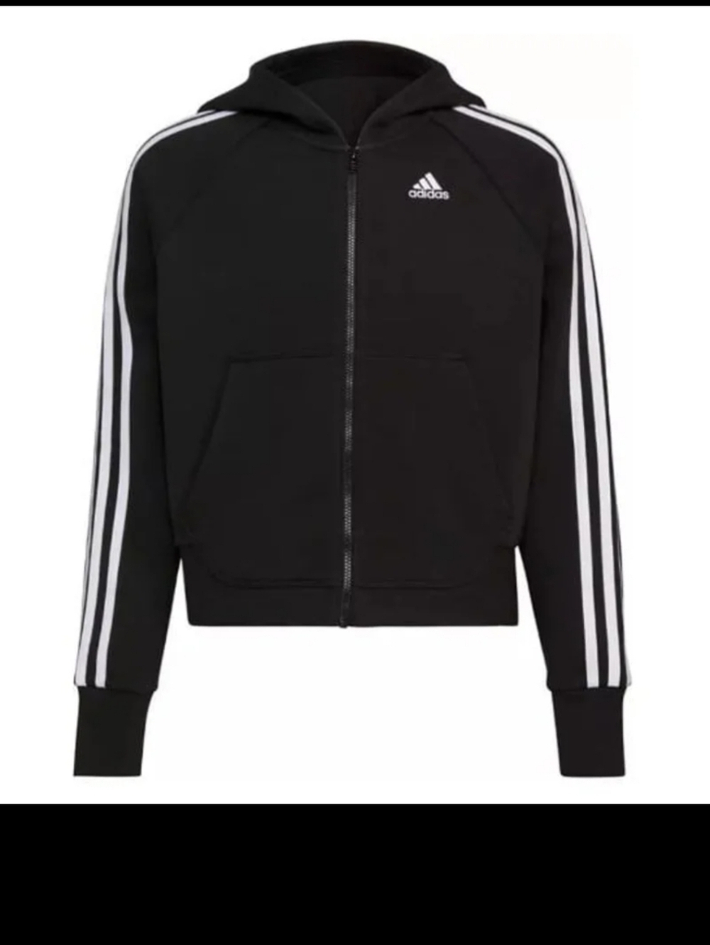 NWT Girls Adidas Zip Up Sweatshirt Hooded Fleece Black Size Medium 10/12